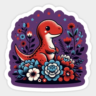 Cute dinosaur with flowers Sticker